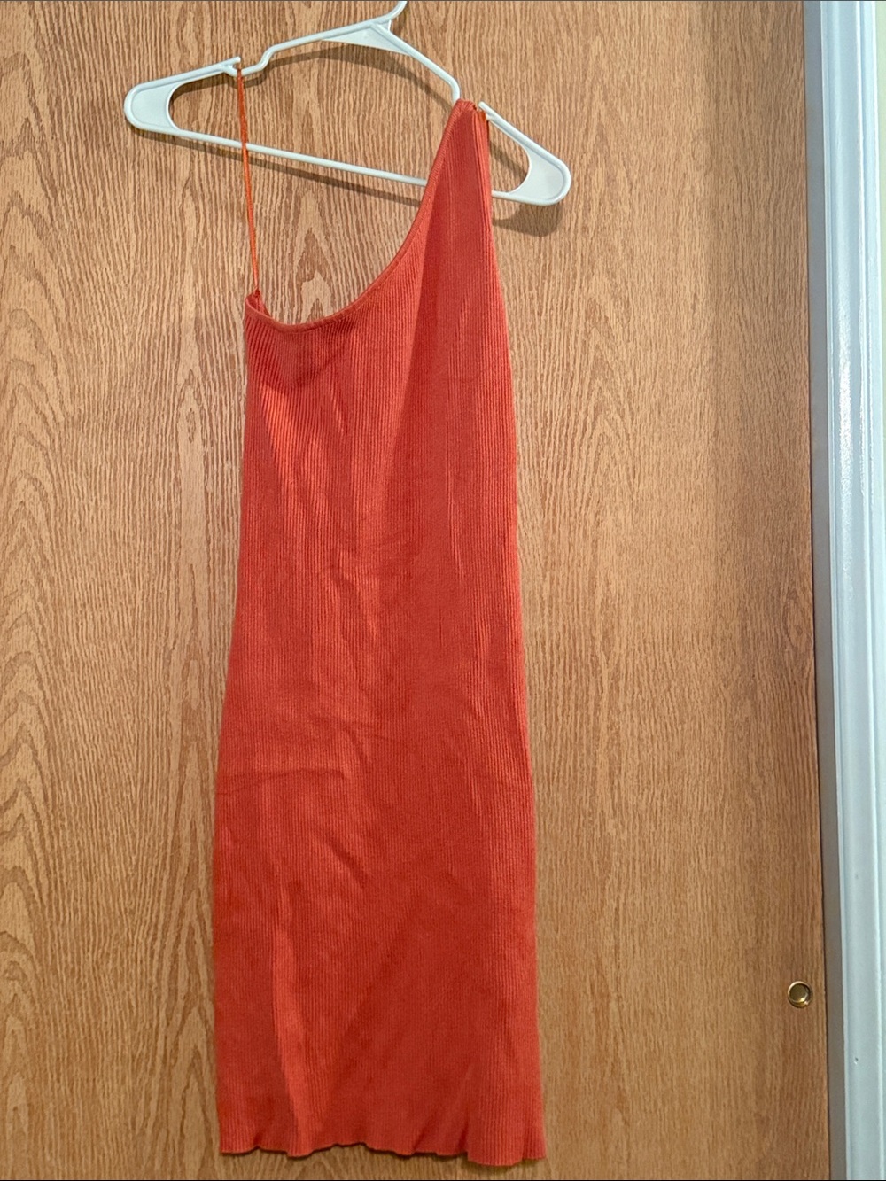 House of Harlow 1960 One-Shoulder Ribbed Midi Dress in Burnt Orange